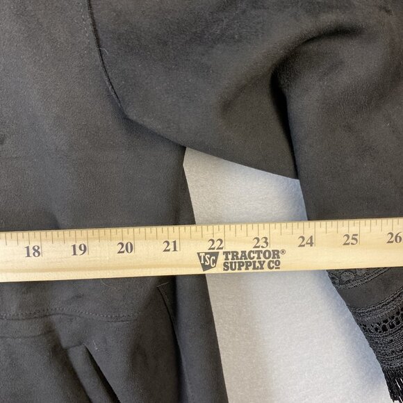 Zara‎ Faux Suede Jacket Women's Medium Black Lace Trim Boho Open Front Oversized - Picture 6 of 13